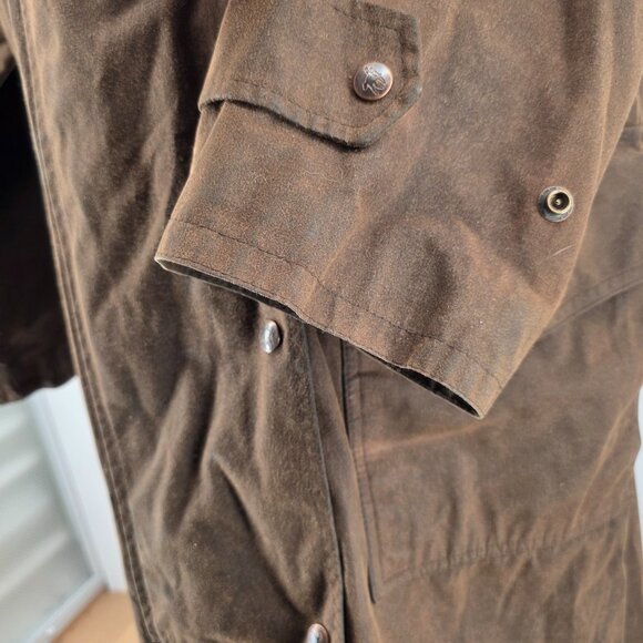 Outback Trading Co Bush Trader Duster Coat Mens Brown Waxed Oilskin Western Sz S - Picture 8 of 16